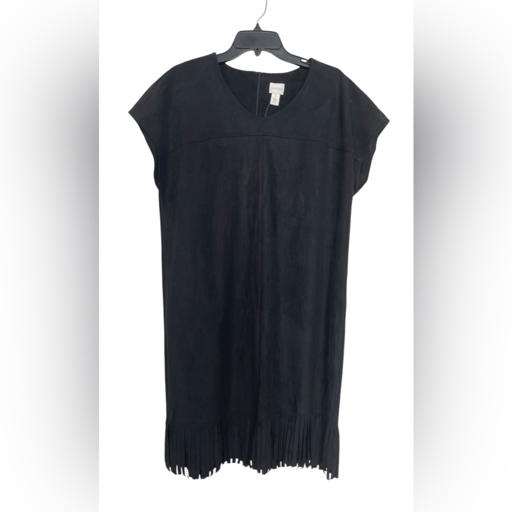NWT Chico’s Faux Suede Fringe Dress Black Boho Western Wear Size 1 (Medium)